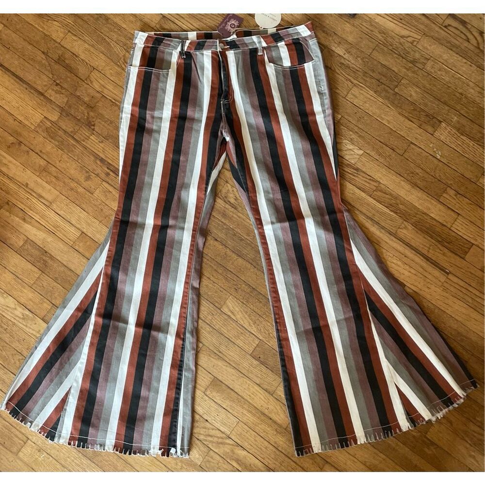 Saints & Hearts Striped Super Flare Bell Bottoms 3XL New